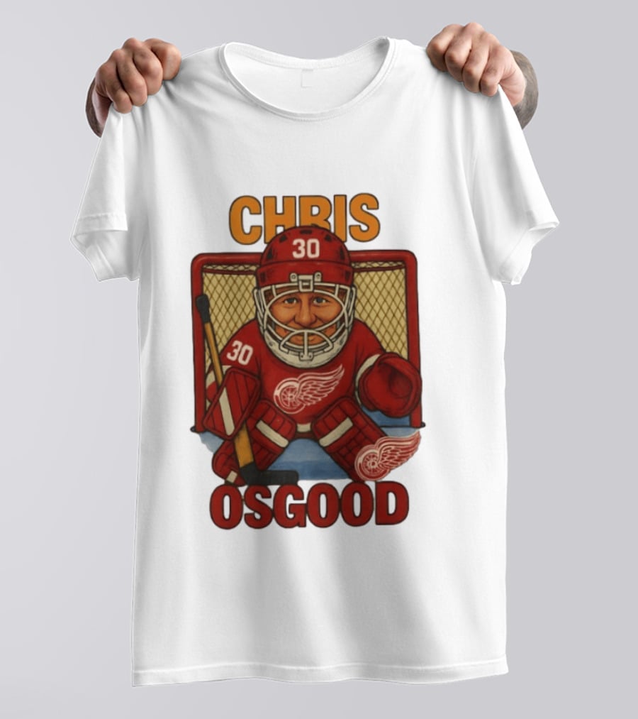 CHRIS OSGOOD 30 Detroit Red Wings Hockey Goalie Caricature T-Shirt