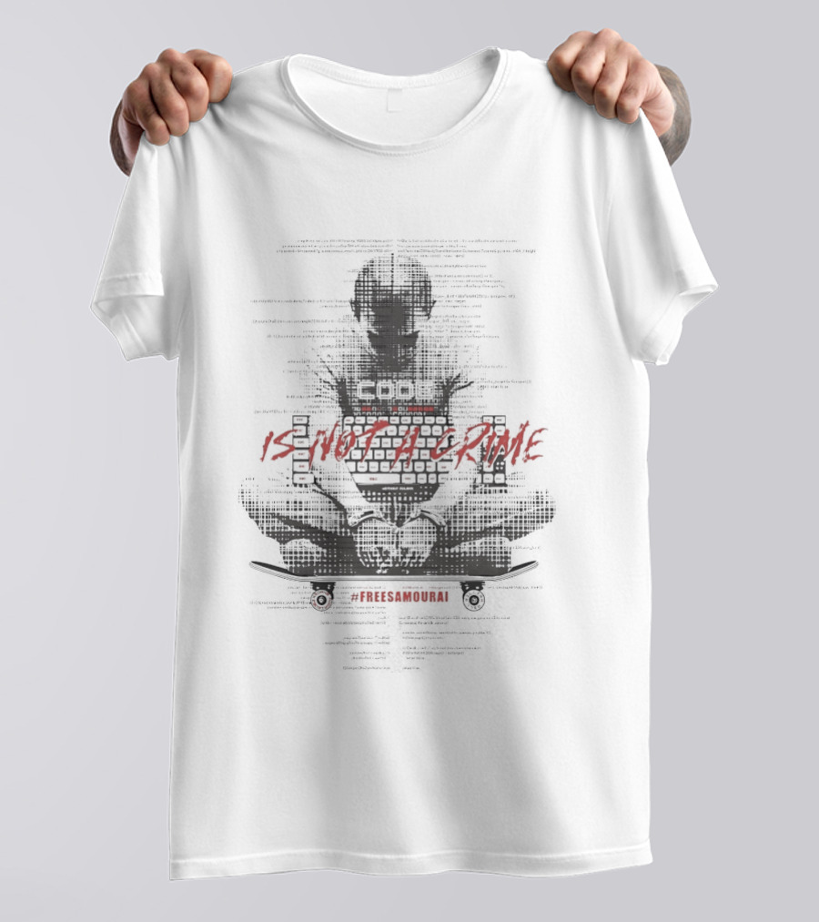 Coder Figure With Binary Text Code Is Not A Crime T-Shirt