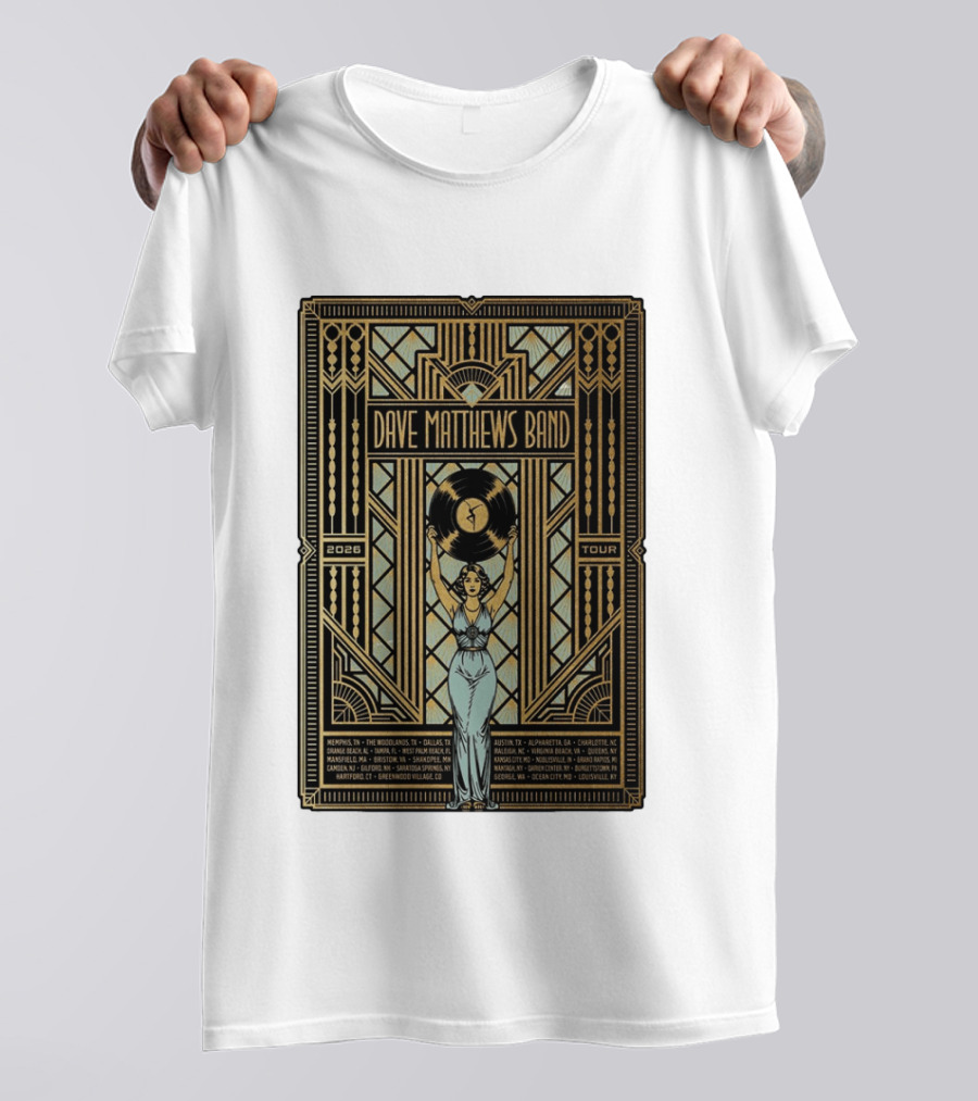 Dave Matthews Band 2026 Fall Tour Art Deco Concert Dates And Cities T-Shirt