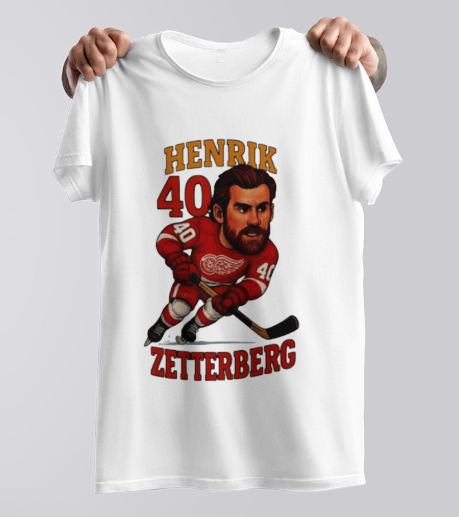 Henrik Zetterberg 40 Detroit Red Wings Hockey Player Caricature T-Shirt