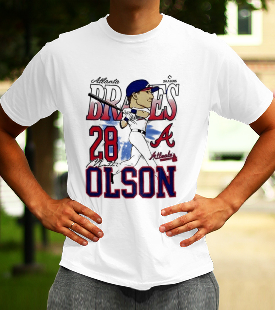 Atlanta Braves 28 Olson Caricature T-Shirt