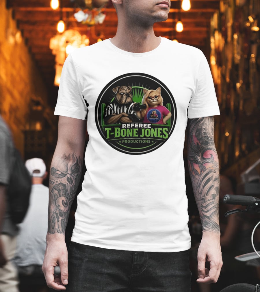 Referee Bone Jones Productions Light Blue Gaming Ashley Bulldog Cat T-Shirt