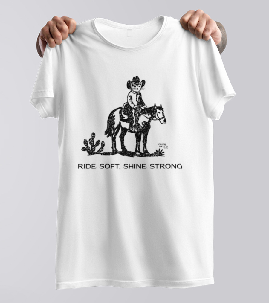 Cowboy Cat Riding Horse Ride Soft Shine Strong Cactus Scenery T-Shirt