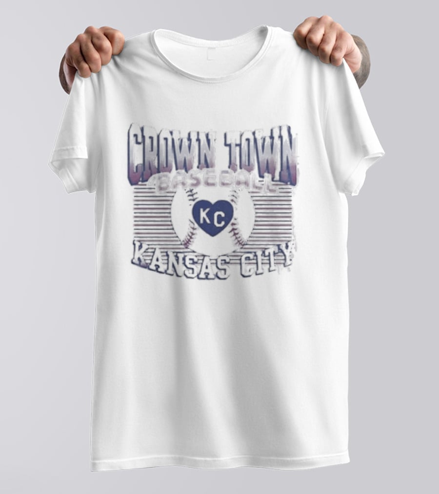 Crown Town Baseball Kansas City Gradient KC Heart And Bats T-Shirt