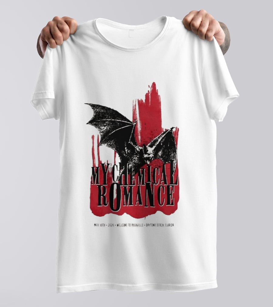 My Chemical Romance Daytona Beach FL May 10 2026 Tour Bat And Red Splash T-Shirt