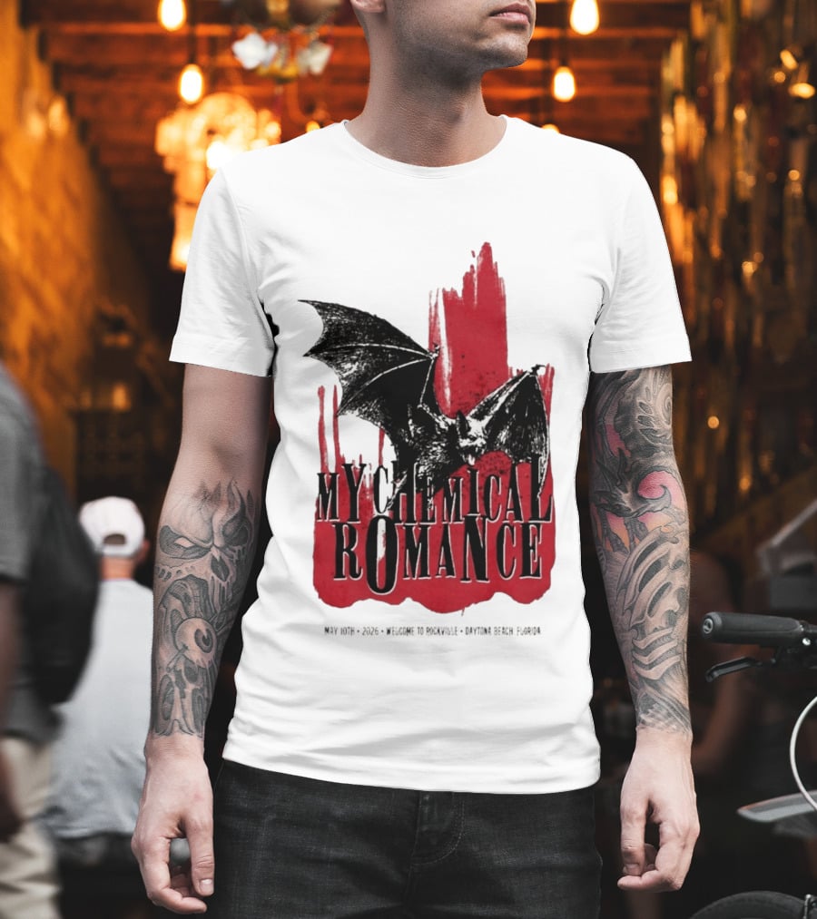 My Chemical Romance Daytona Beach FL May 10 2026 Tour Bat And Red Splash T-Shirt
