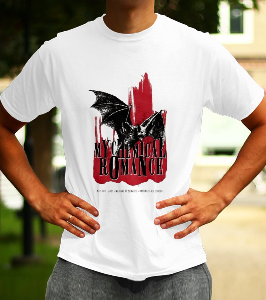 My Chemical Romance Daytona Beach FL May 10 2026 Tour Bat And Red Splash T-Shirt