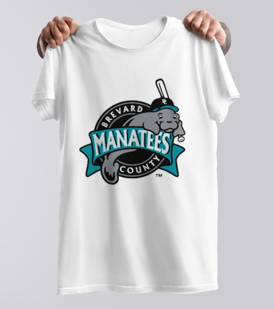 Brevard County Manatees Baseball Team Cap Mascot With Bat And Ball T-Shirt
