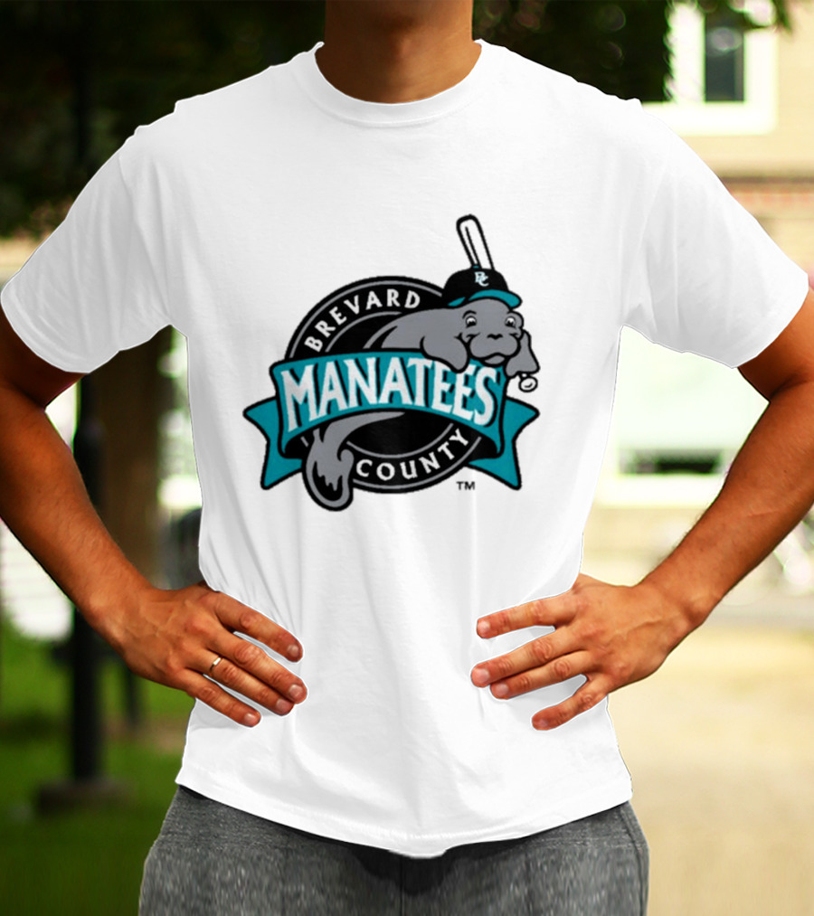 Brevard County Manatees Baseball Team Cap Mascot With Bat And Ball T-Shirt