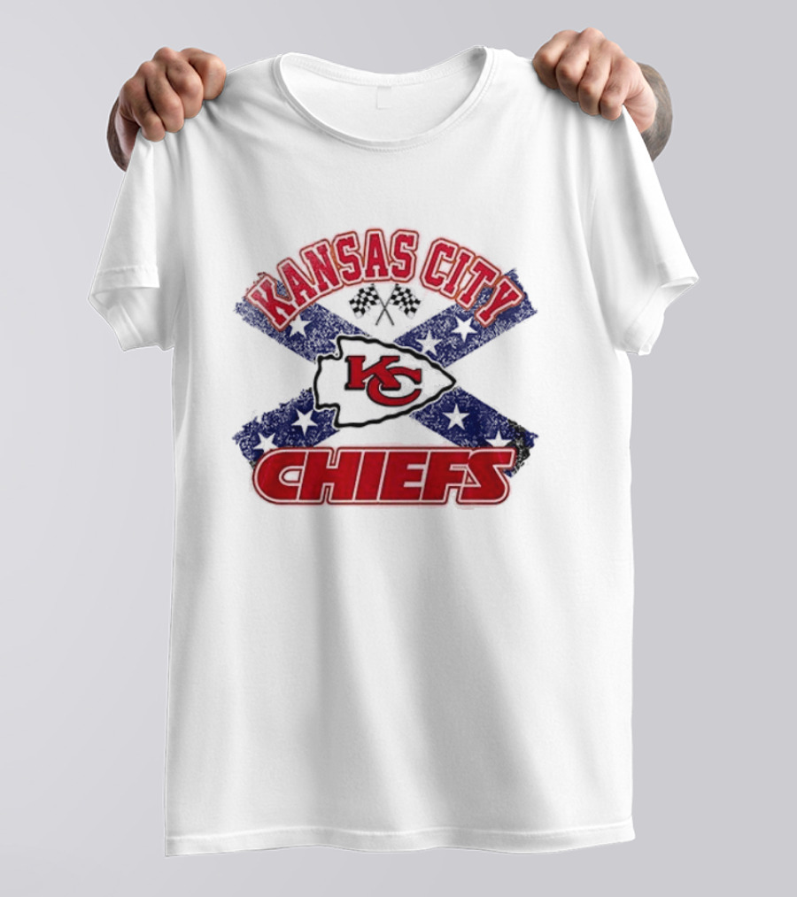 Kansas City Chiefs KC Red Logo Stars And Bars Caricature T-Shirt