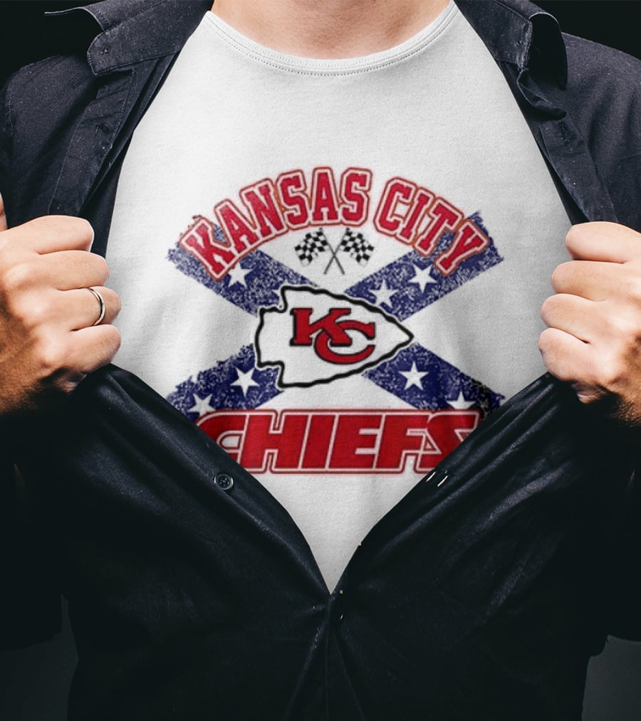 Kansas City Chiefs KC Red Logo Stars And Bars Caricature T-Shirt