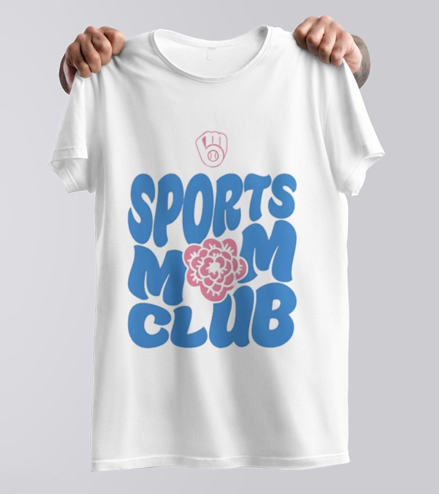 Milwaukee Brewers Sports Mom Club Mother's Day Baseball Mitt Flower T-Shirt