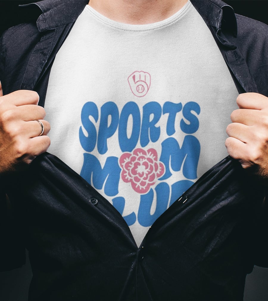 Milwaukee Brewers Sports Mom Club Mother's Day Baseball Mitt Flower T-Shirt