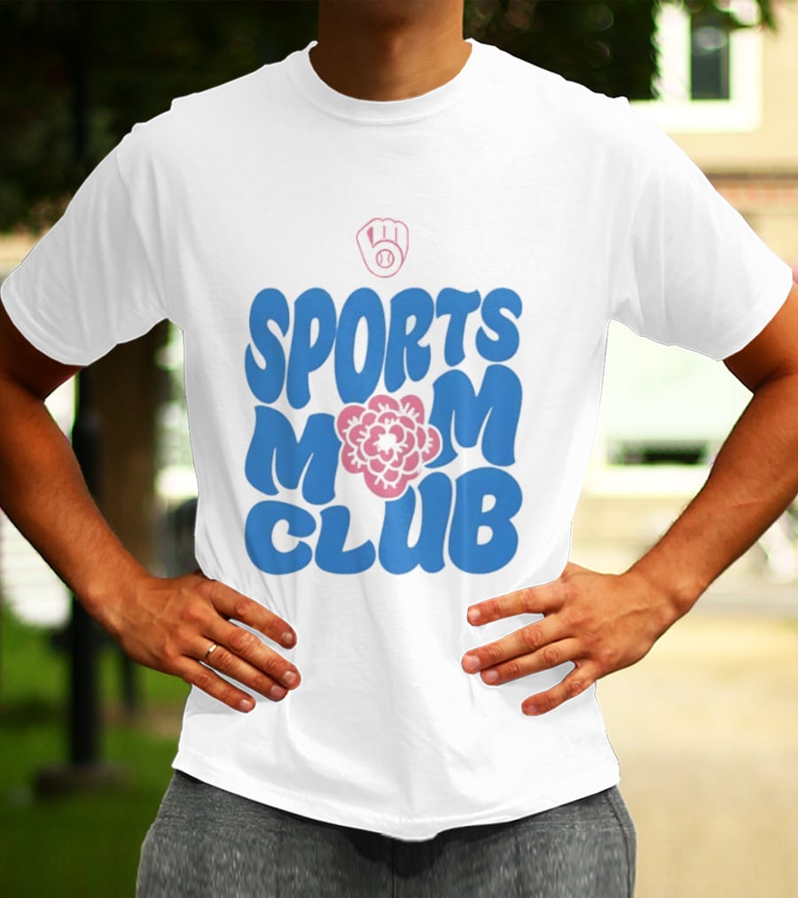 Milwaukee Brewers Sports Mom Club Mother's Day Baseball Mitt Flower T-Shirt