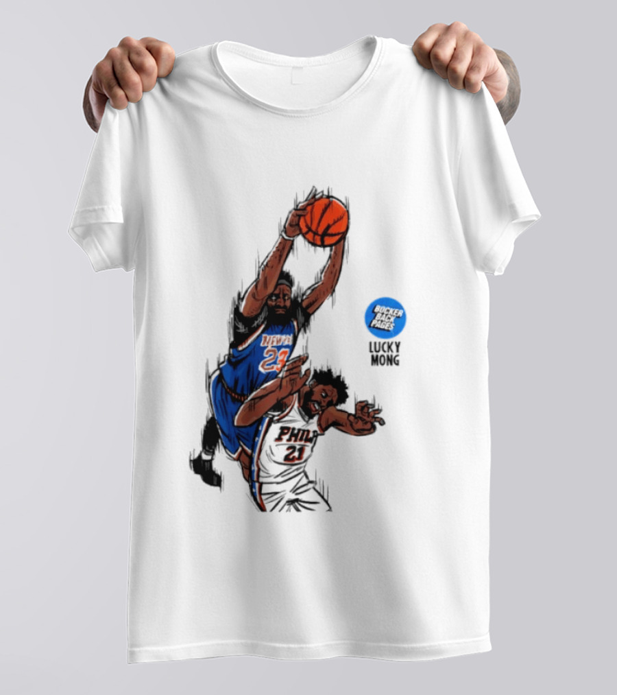 Knicks Vs 76ers Game 4 Iconic Moment Joel Embiid Mitchell Robinson NBA Matchup T-Shirt