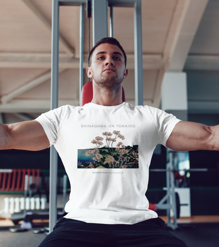 Shinagawa On Tokaido Katsushika Hokusai Cherry Blossoms And Travelers In Edo Period Japan T-Shirt