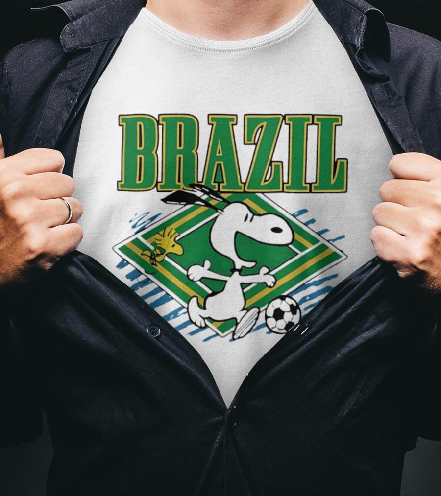 Brazil Soccer Snoopy Woodstock Peanuts Characters Football T-Shirt