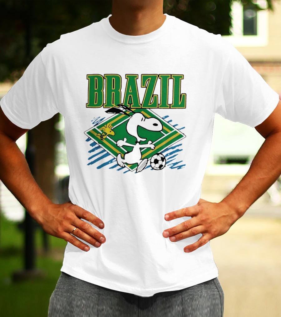 Brazil Soccer Snoopy Woodstock Peanuts Characters Football T-Shirt