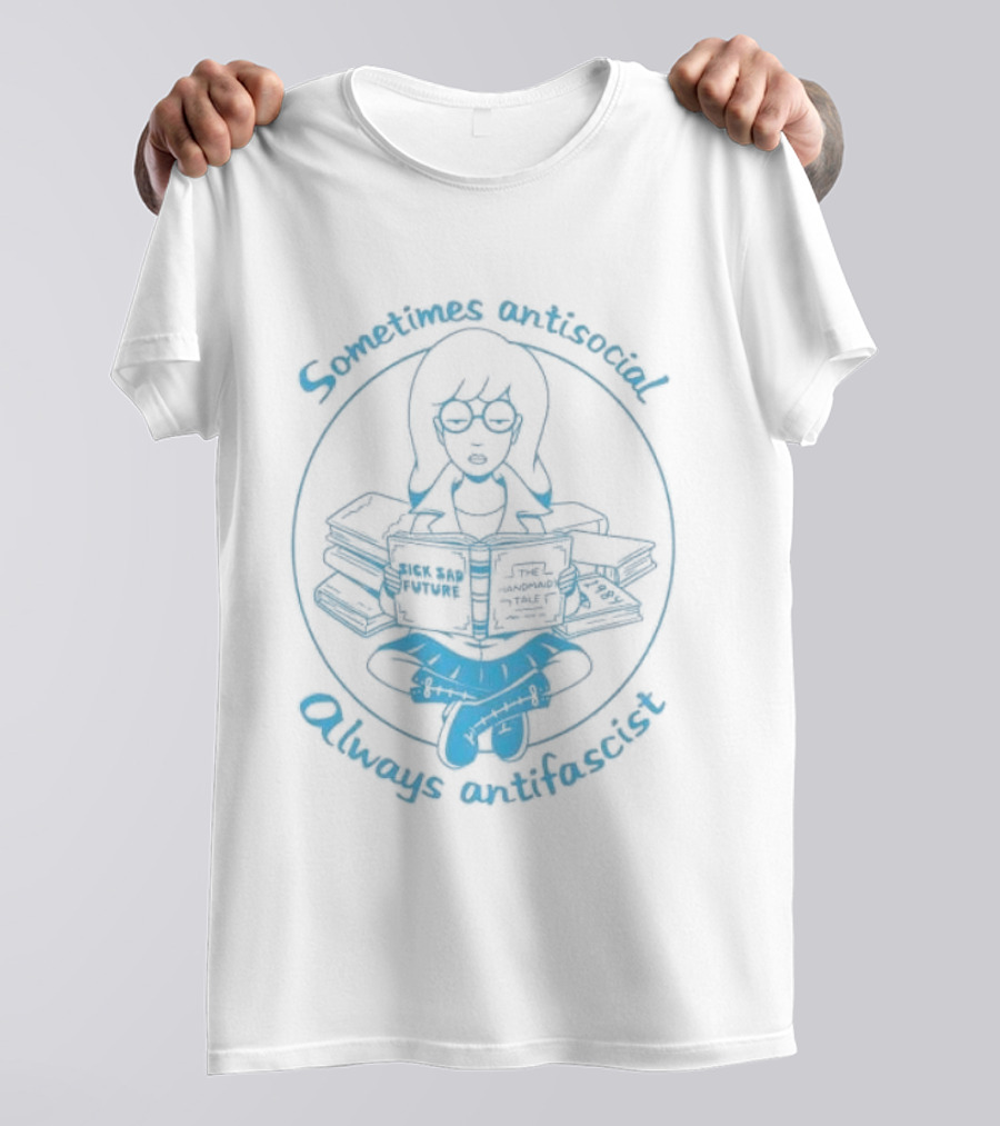 Sometimes Antisocial Always Antifascist Book Lover T-Shirt