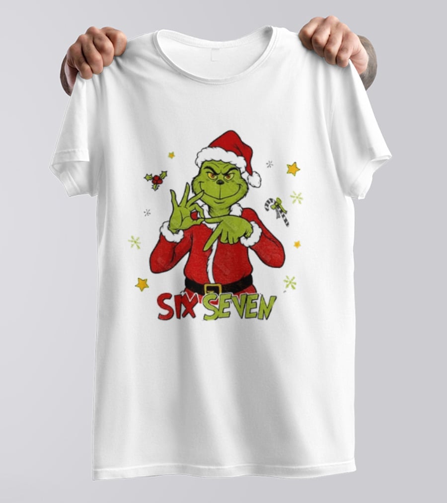 Grinch Santa Six Seven 6 7 Meme Christmas Stars Candy Cane T-Shirt