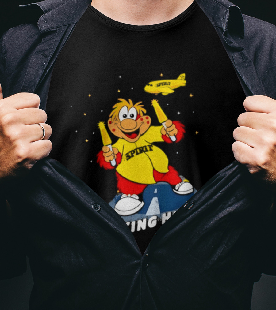 Inland Empire 66ers Baseball Mascot Celebrating Flying High Since 1987 With Spirit Airlines Memorabilia T-Shirt