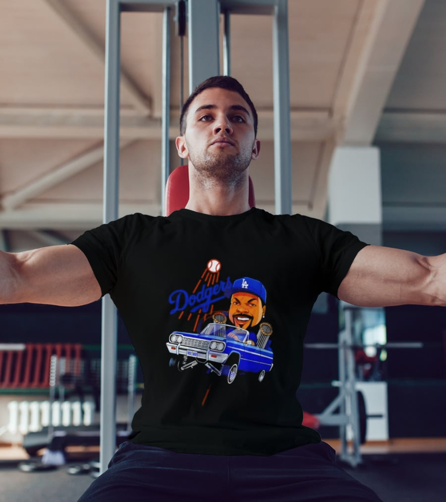 Ice Cube Cartoon Driving Lowrider Los Angeles Dodgers Baseball T-Shirt