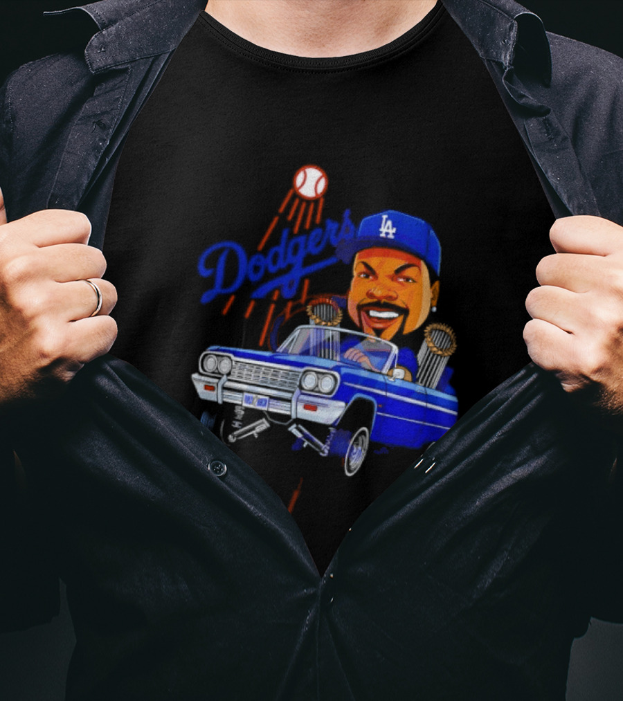 Ice Cube Cartoon Driving Lowrider Los Angeles Dodgers Baseball T-Shirt