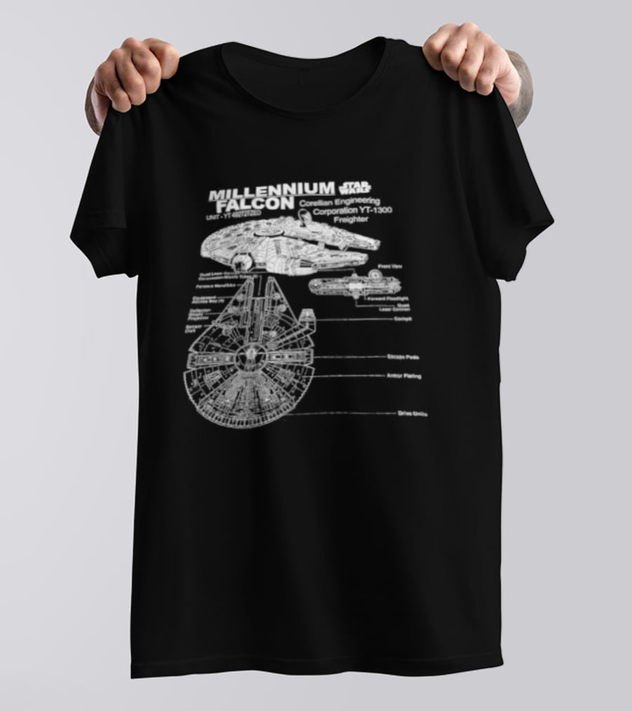 Millennium Falcon Star Wars Corellian Engineering Corporation Blueprint Diagram T-Shirt