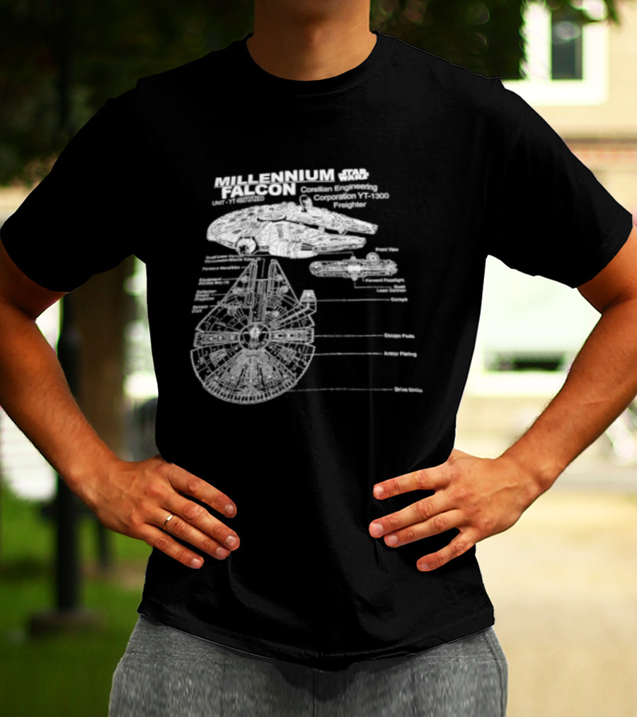 Millennium Falcon Star Wars Corellian Engineering Corporation Blueprint Diagram T-Shirt