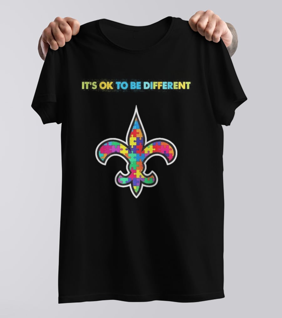 New Orleans Saints Autism Awareness It's OK To Be Different Puzzle Fleur De Lis T-Shirt
