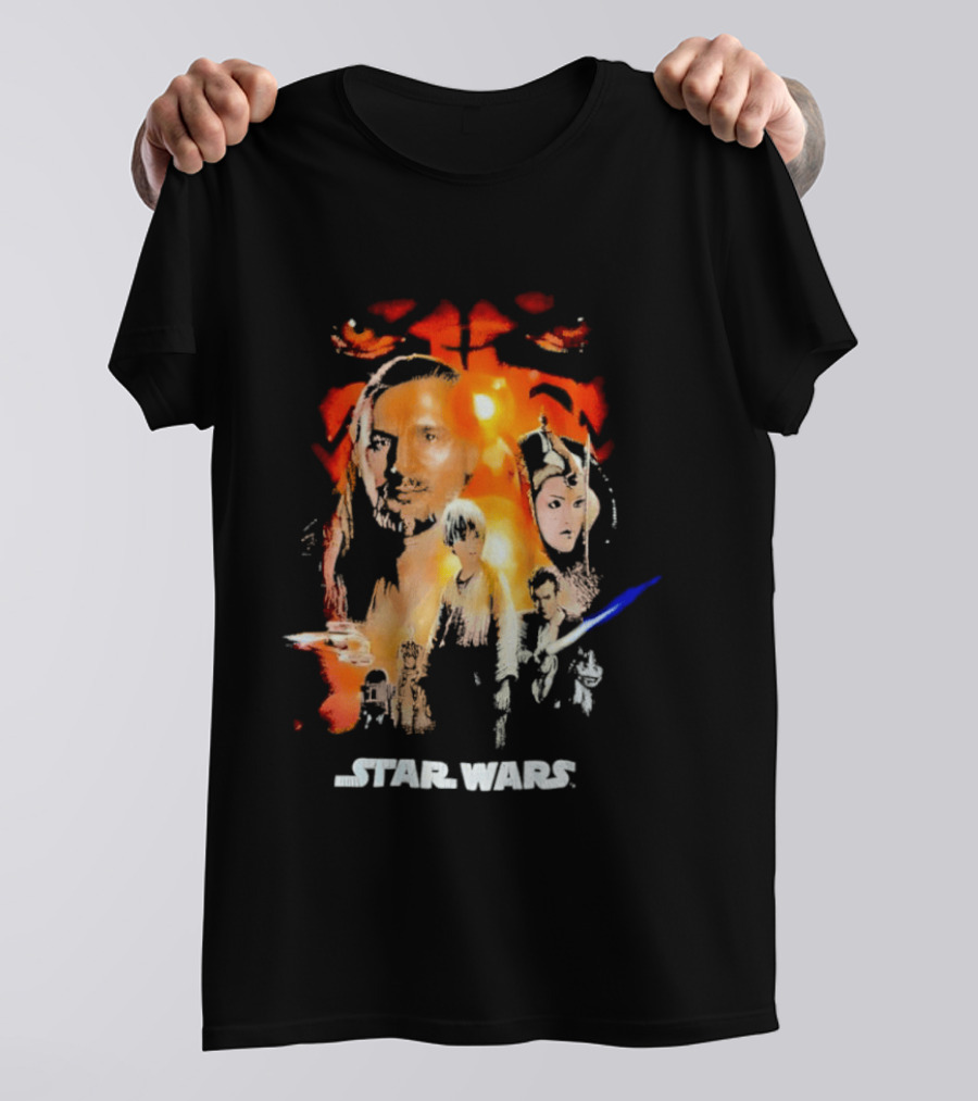 Star Wars The Phantom Menace Movie Characters And Lightsaber T-Shirt