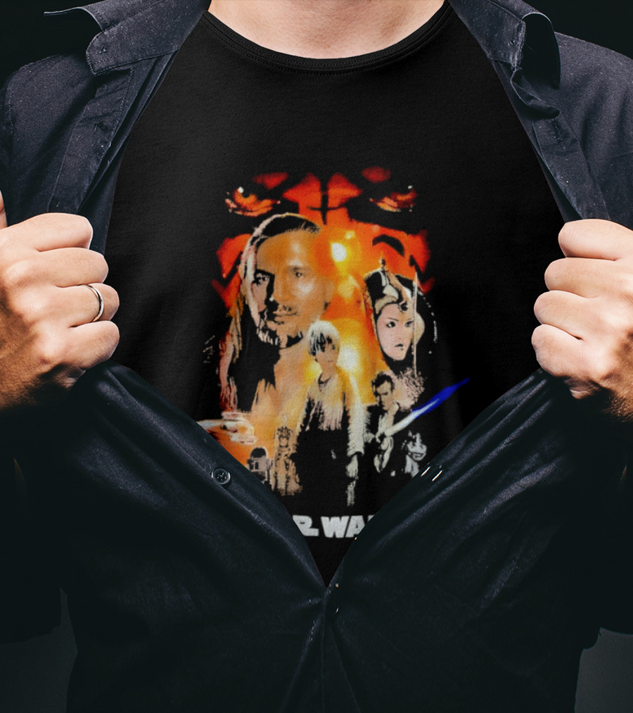 Star Wars The Phantom Menace Movie Characters And Lightsaber T-Shirt