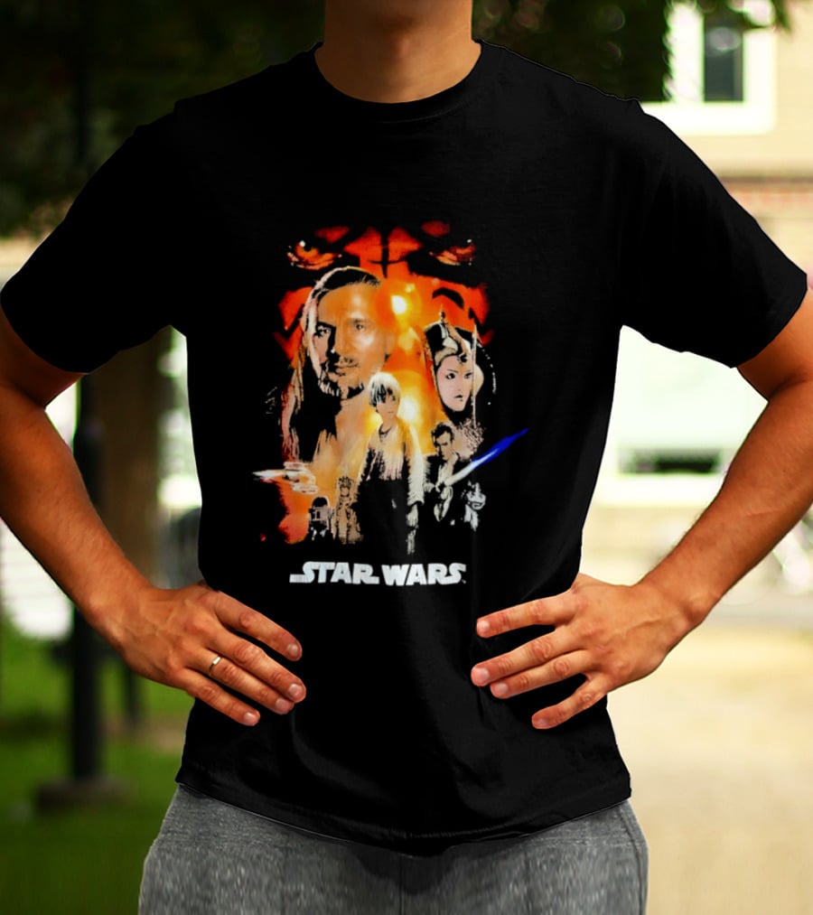 Star Wars The Phantom Menace Movie Characters And Lightsaber T-Shirt
