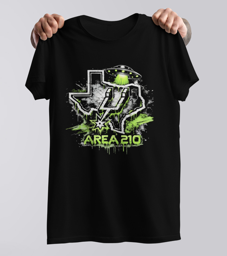 San Antonio Area 210 Spurs Fiesta UFO Texas Map T-Shirt