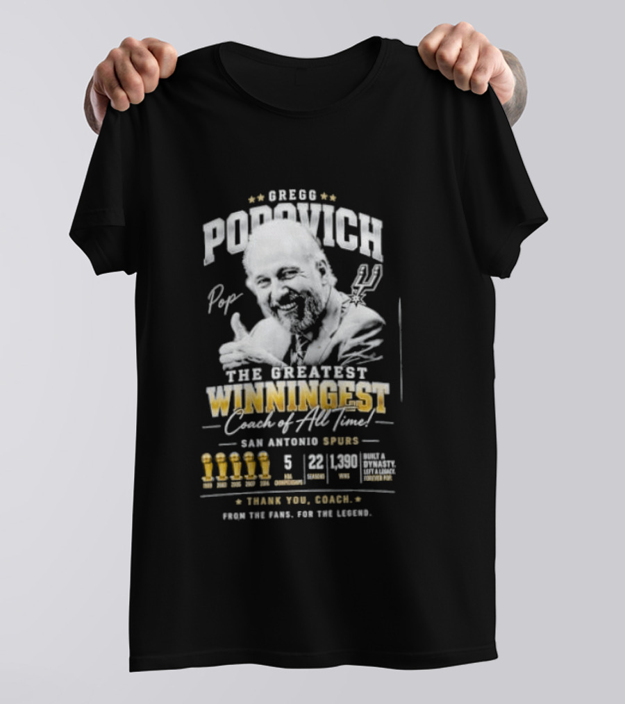 Gregg Popovich San Antonio Spurs Championship Coach Winningest Thank You Coach T-Shirt