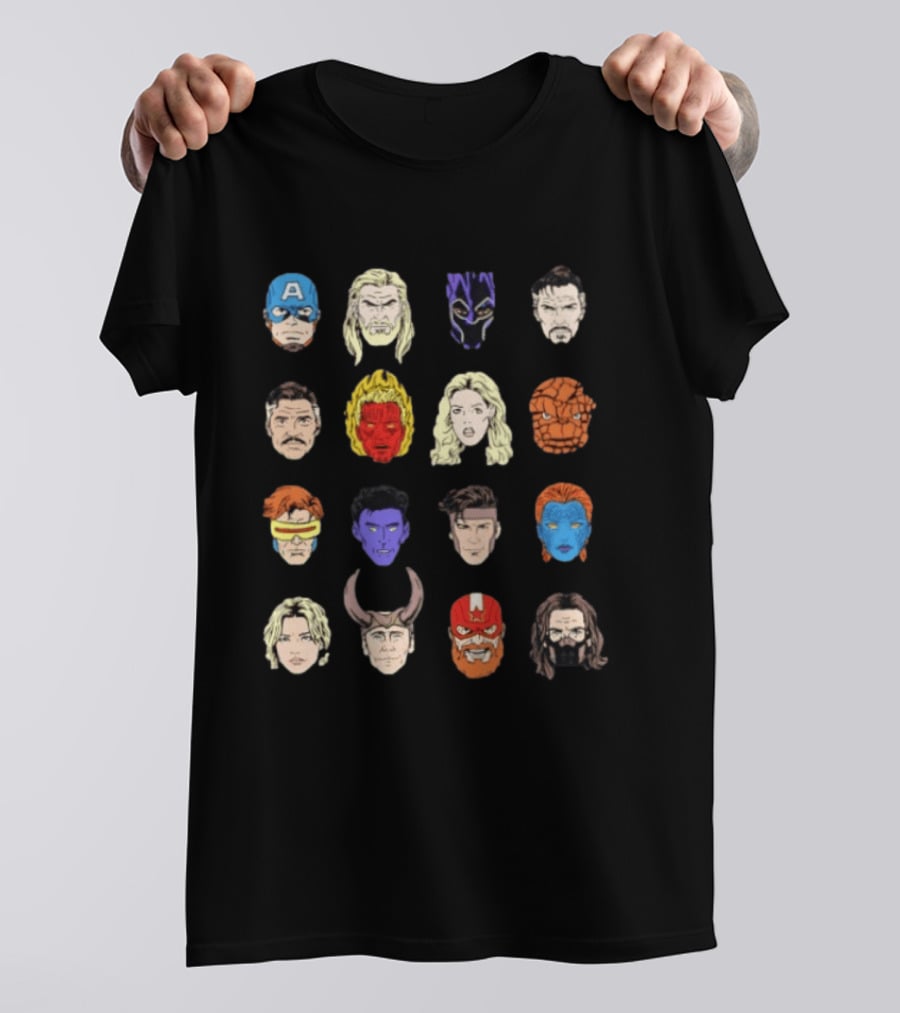Heroes Assemble Big Head Iconic Characters Collage T-Shirt