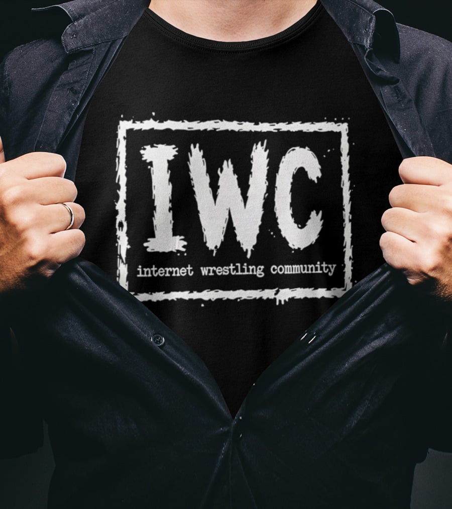 IWC Internet Wrestling Community Textured White Typographic Block T-Shirt
