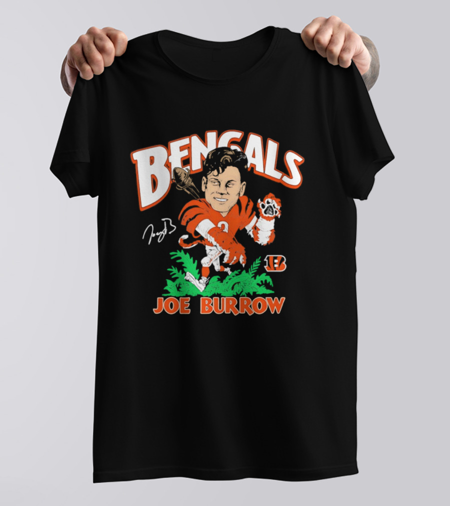 Bengals Joe Burrow Caricature Football T-Shirt
