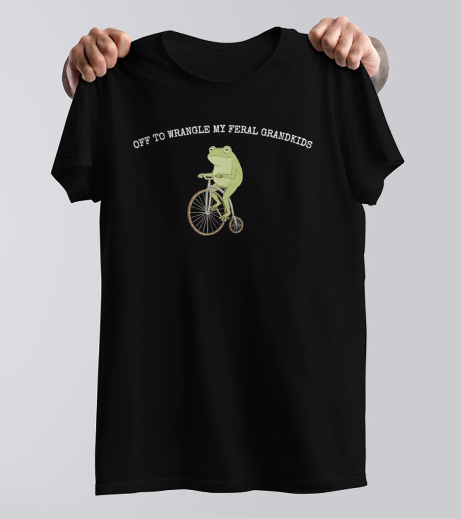 Frog Riding Bicycle Off To Wrangle My Feral Grandkids T-Shirt