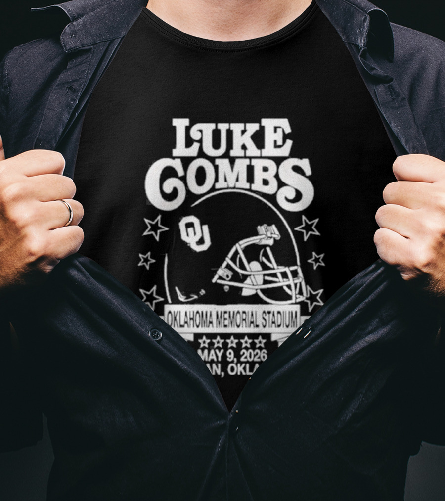 Luke Combs May 9 2026 Norman Oklahoma Football Helmet Stars Concert Event T-Shirt