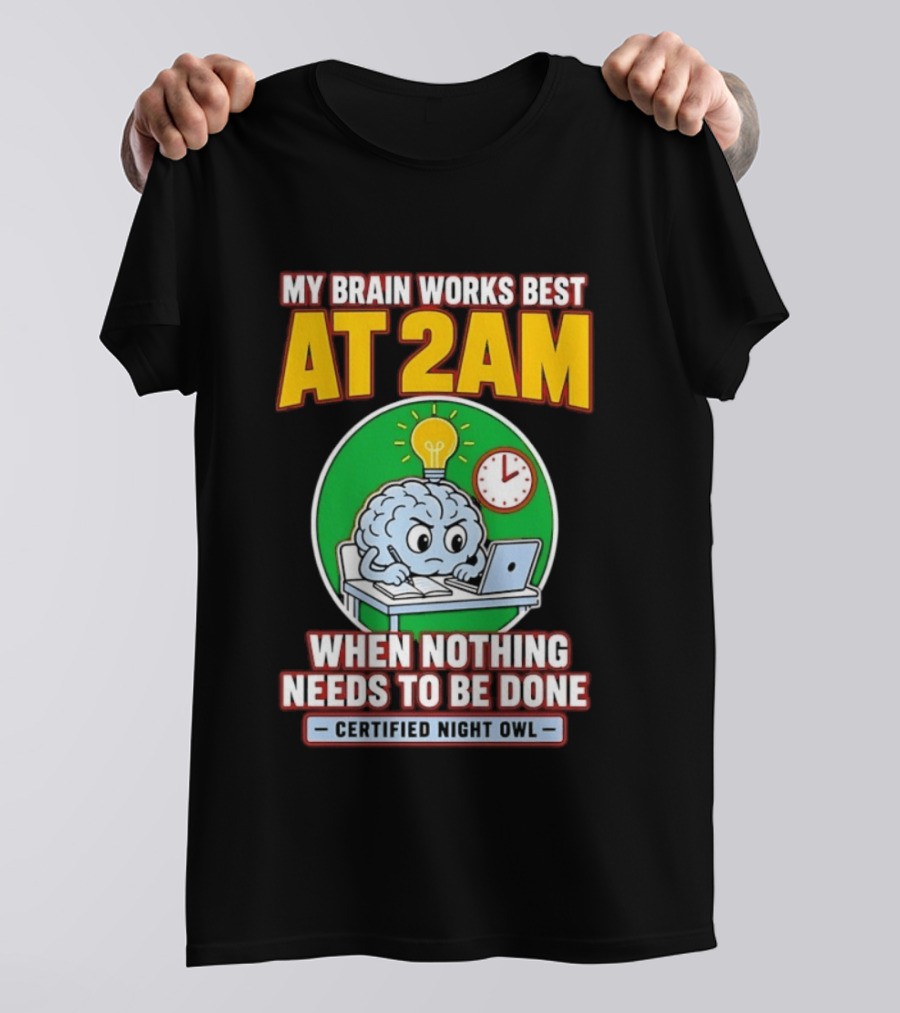 My Brain Works Best At 2am When Nothing Needs To Be Done Certified Night Owl T-Shirt