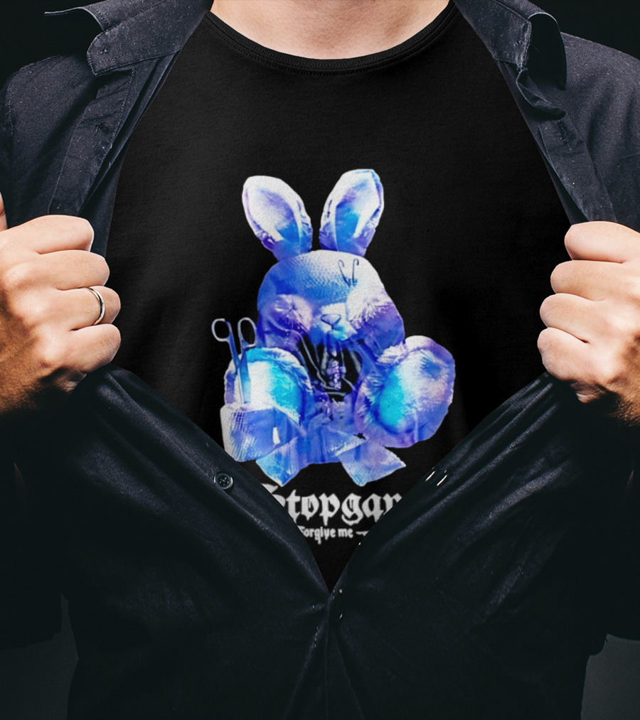 Stopgap Forgive Me Blue Bunny Plush With Scissors T-Shirt