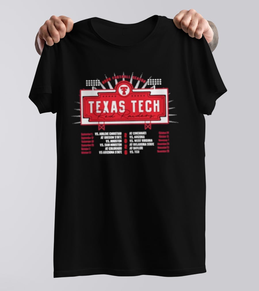 Texas Tech Red Raiders 2026 Football Schedule With Stadium Lights And Team T-Shirt