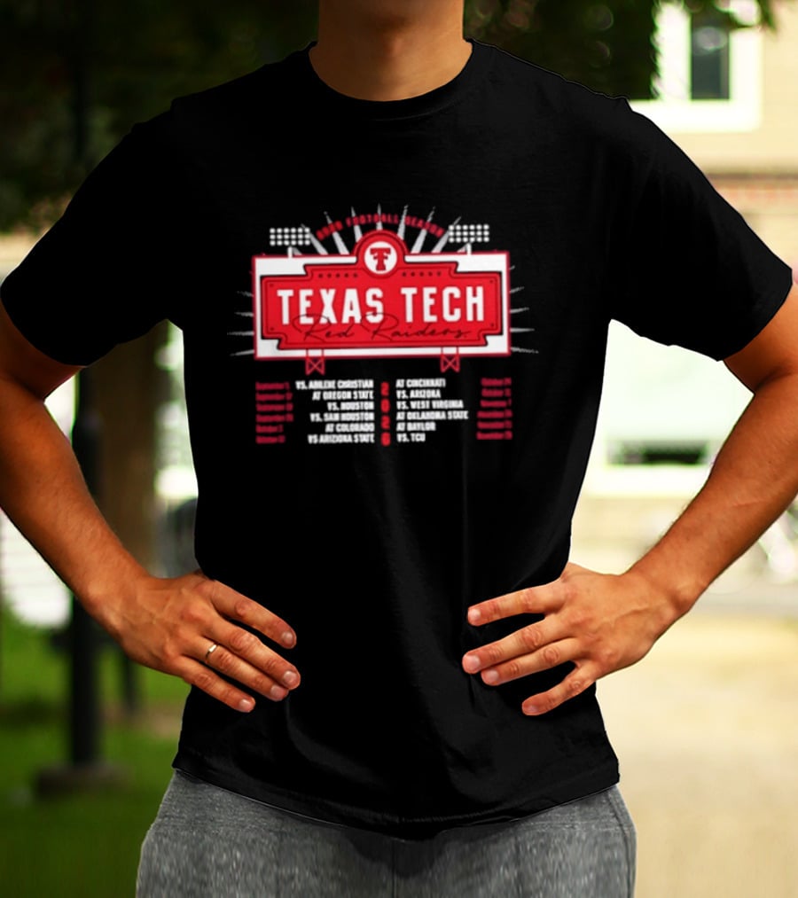 Texas Tech Red Raiders 2026 Football Schedule With Stadium Lights And Team T-Shirt