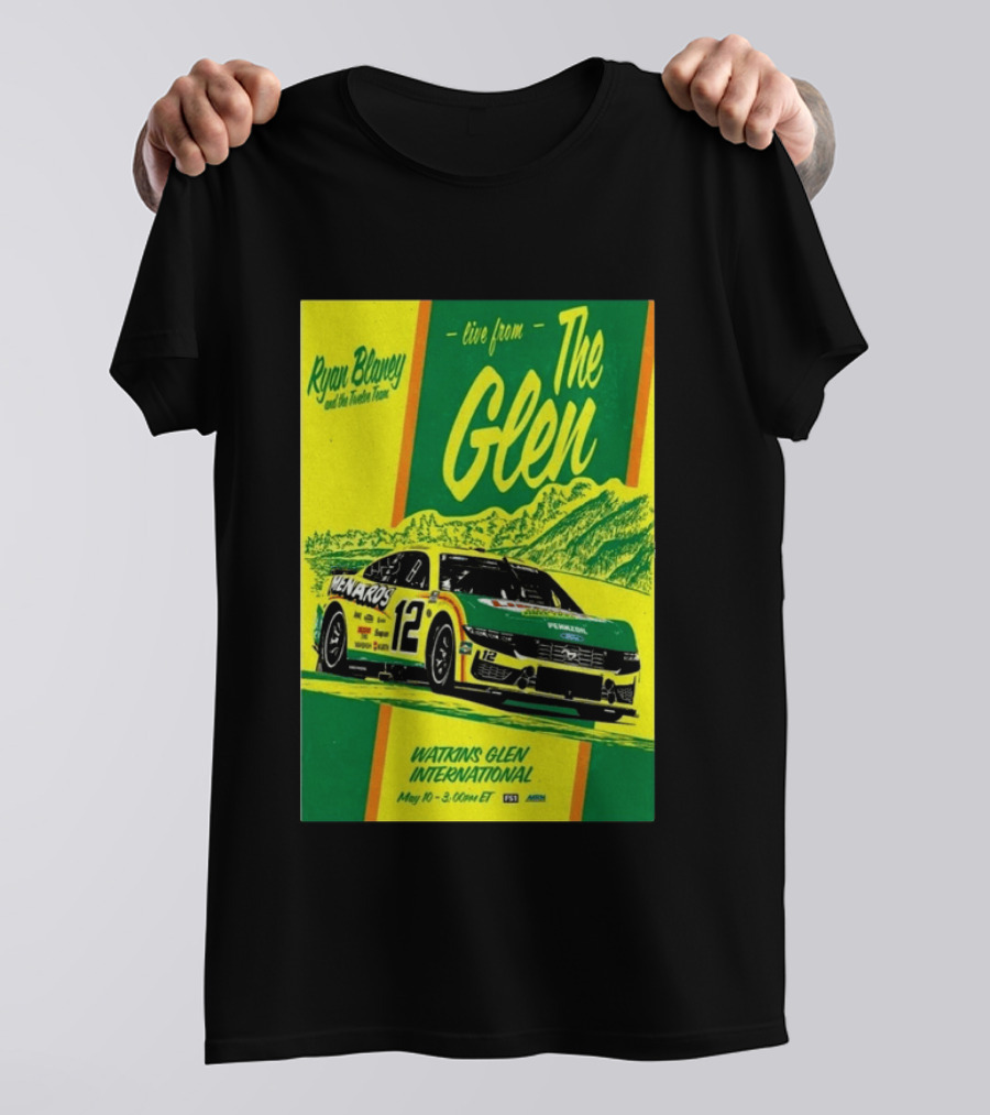 Ryan Blaney Live From The Glen Watkins Glen International May 10 3:00pm ET NASCAR Race Team Menards Pennzoil Car 12 T-Shirt