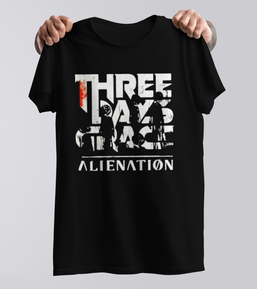 Three Days Grace Alienation Album Distressed White Gritty Logo Red Accent T-Shirt