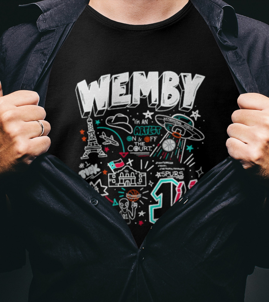 Wemby Victor Wembanyama Artist On Off Court Spurs #1 Eiffel Tower Alien Spaceship T-Shirt