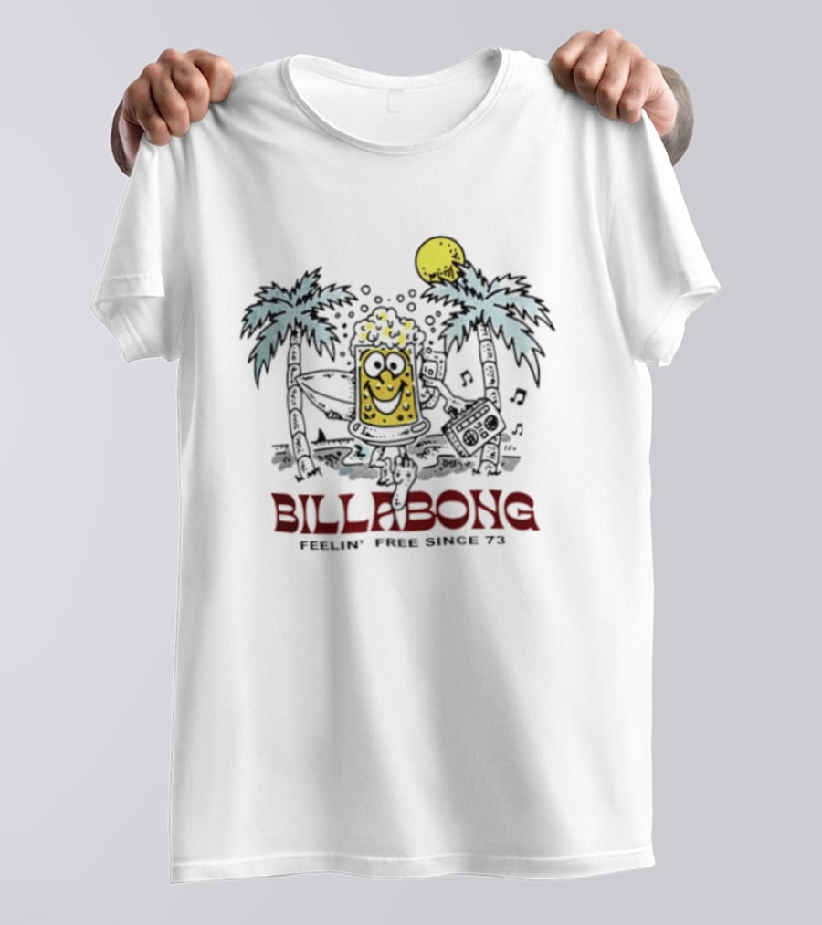 Billabong Feelin Free Since 73 Beer Tropical Vibes Palm Trees Sun T-Shirt