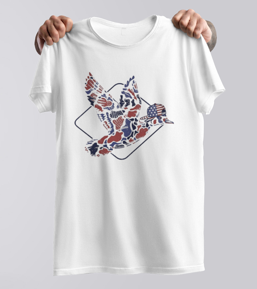 Camo Flying Mallard Duck USA American Flag Independence Day T-Shirt