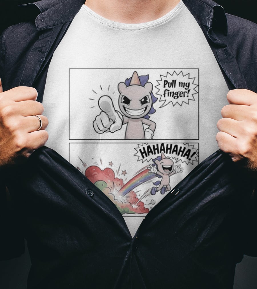 Dusty Unicorn Pull My Finger Rainbow Fart Dust T-Shirt
